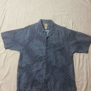Vintage Tommy Bahama Gray Leaf Pattern Shirt 100% silk, Mens large